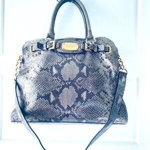 Michael Kors Leather Snakeskin Animal Print Shoulder Crossbody Tote Bag